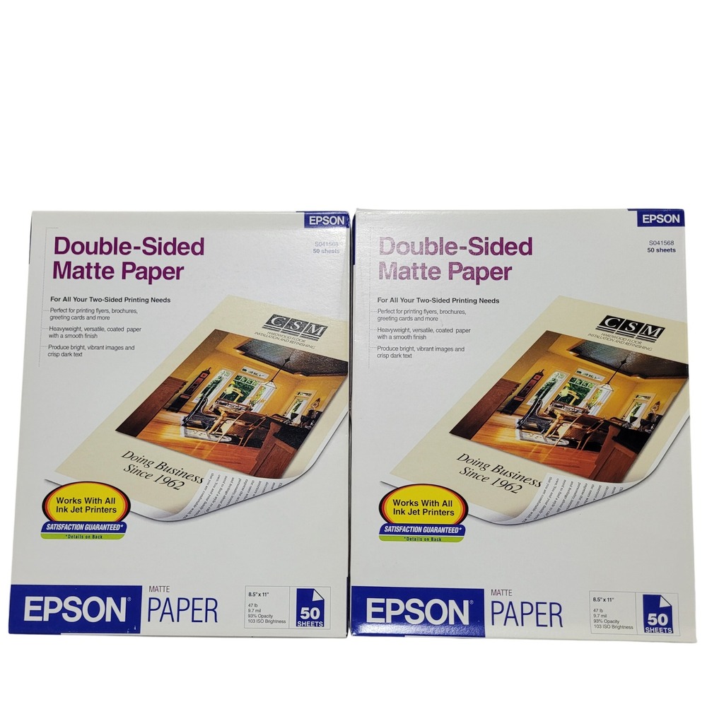 Epson Double-Sided Matte Paper 8.5x11 White S041568 100 Sheets 2 Pack